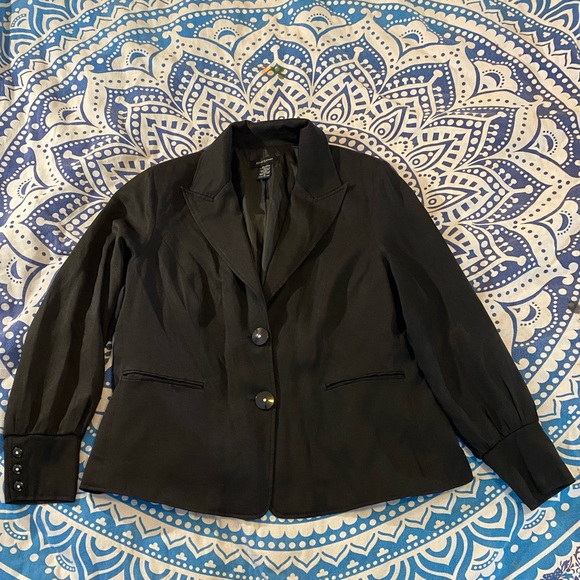 ASHLEY STEWART BLAZER JACKET DRESSY BLACK BUTTONS BLING BILLOWY SLEEVE SIZE 18